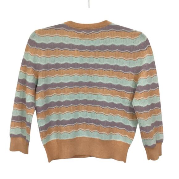 Alice + Olivia Wave Stripe Summer Knit Cardigan In Pastels Size Small - Picture 5 of 11